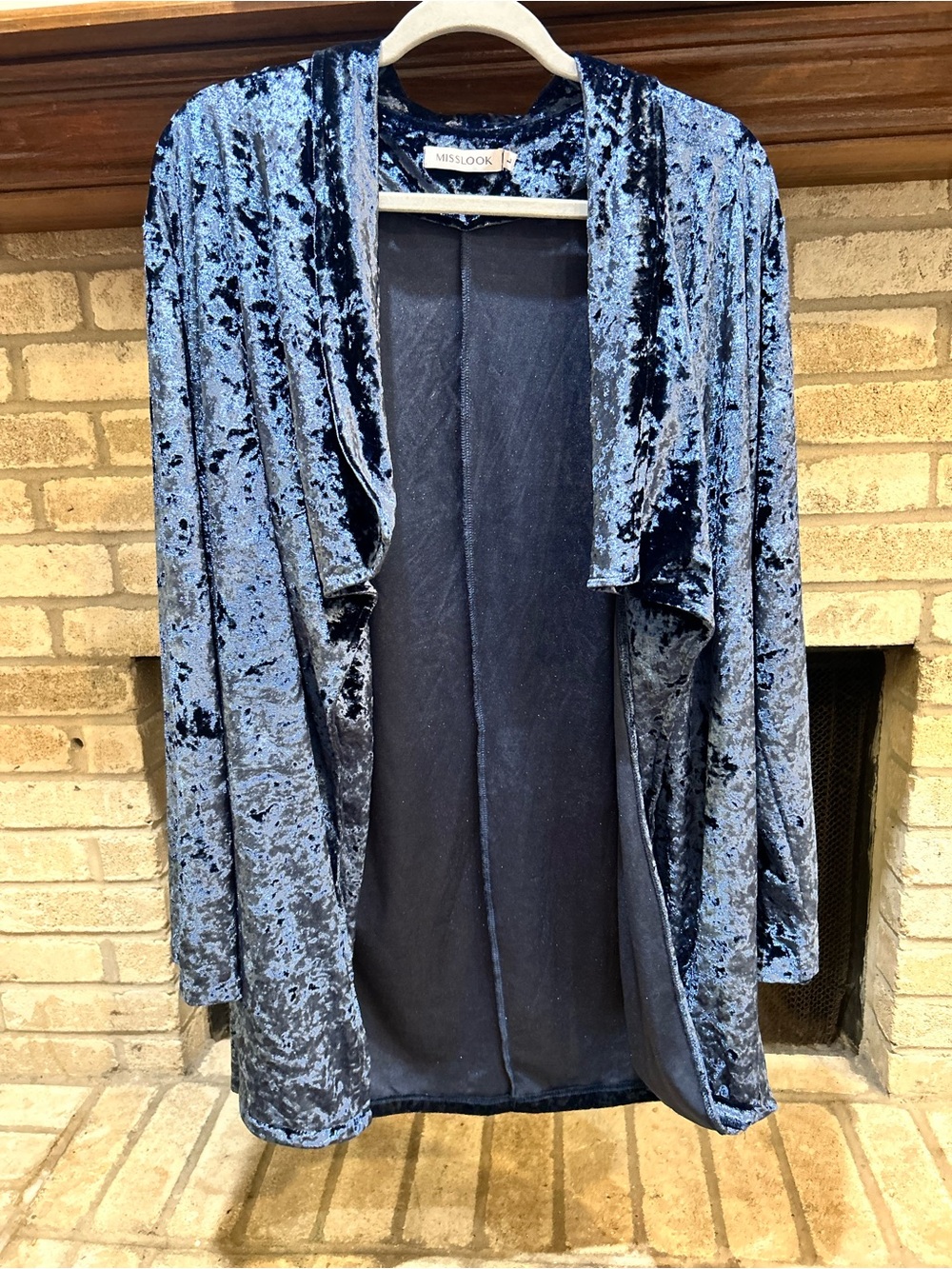 MISSLOOK Shimmery Velvet Open Cardigan in Navy EUC